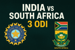 Featured image for India vs South Africa 3 ODI cricket series with team logos and series title.